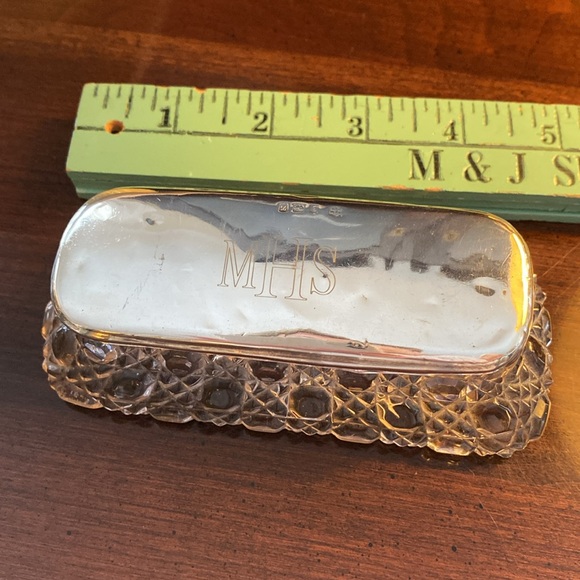 Hobnail Cut Glass Dressing Table Trinket Pot / Sterling Silver Lid - Picture 12 of 16